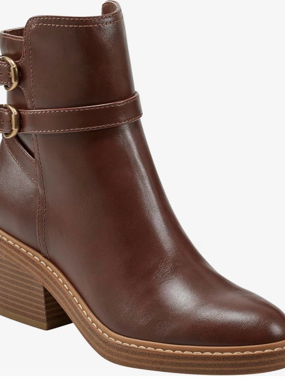 Marc Fisher Brown Leather Buckle Ankle Bootie